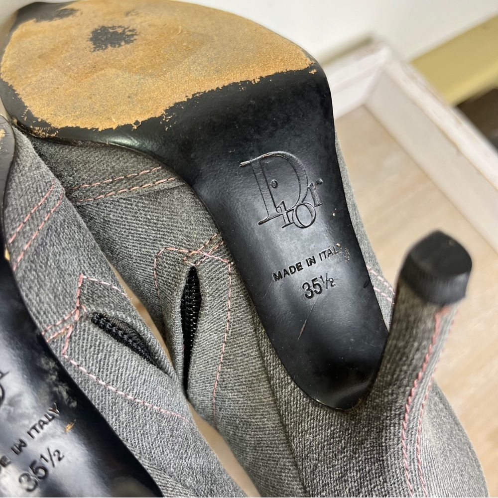 Vintage Christian Dior Y2K Denim Ankle Booties Pink Stitch Italy 35.5 Grunge - Picture 7 of 15